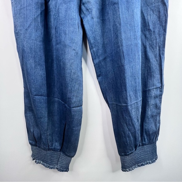 La Vie Rebecca Taylor Tissue Denim Chambray High Rise Tapered Smocked Hem Pant L - Picture 8 of 13